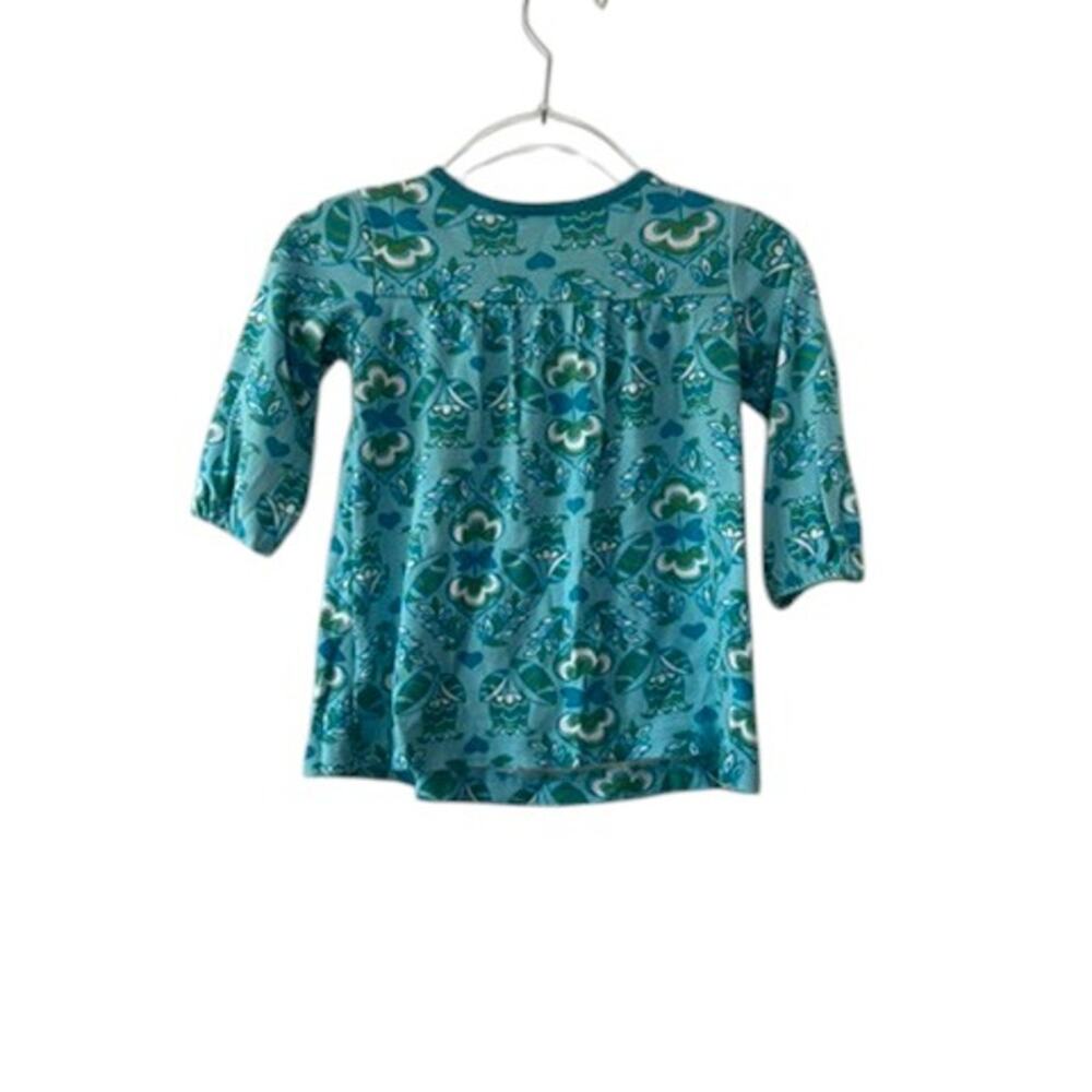 Hanna Andersson Teal Floral Print Long Sleeve Dress Sz 80 US 18-24 Months - Picture 4 of 5